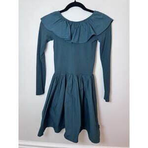 MOLO Girls Dark Green Ruffled Long Sleeve Dress Sz 12 NEW Stretchy $115